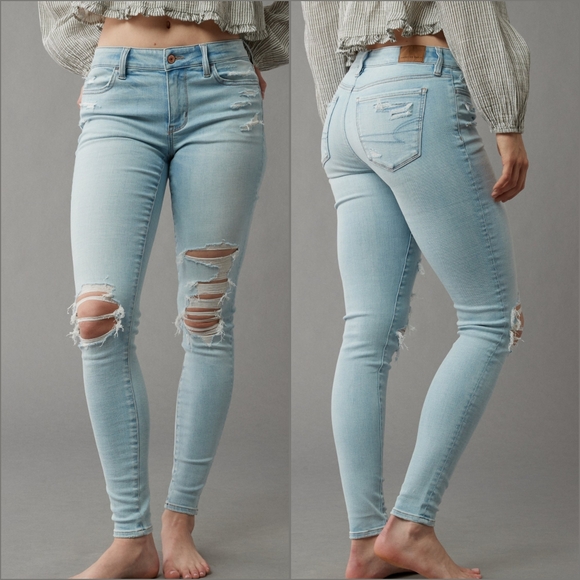 NEW American Eagle Ripped Jegging Jeans Sz 14 Light Wash NWT - Picture 1 of 5